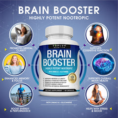 Toplux capsules in hand showcase convenient daily nootropic intake for consistent daily performance.