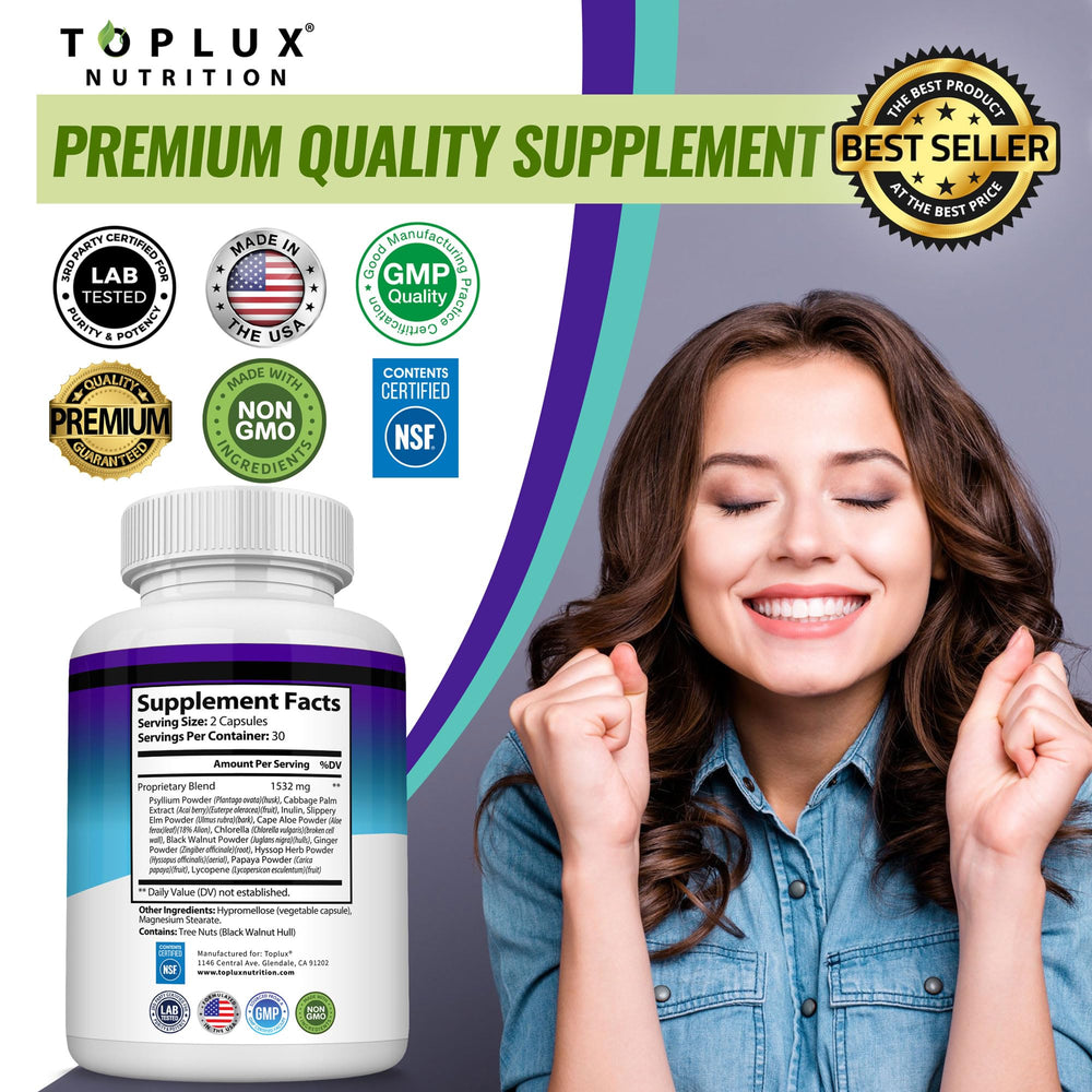 Toplux Keto Detox pills GMP facility USA label denotes quality manufacturing.