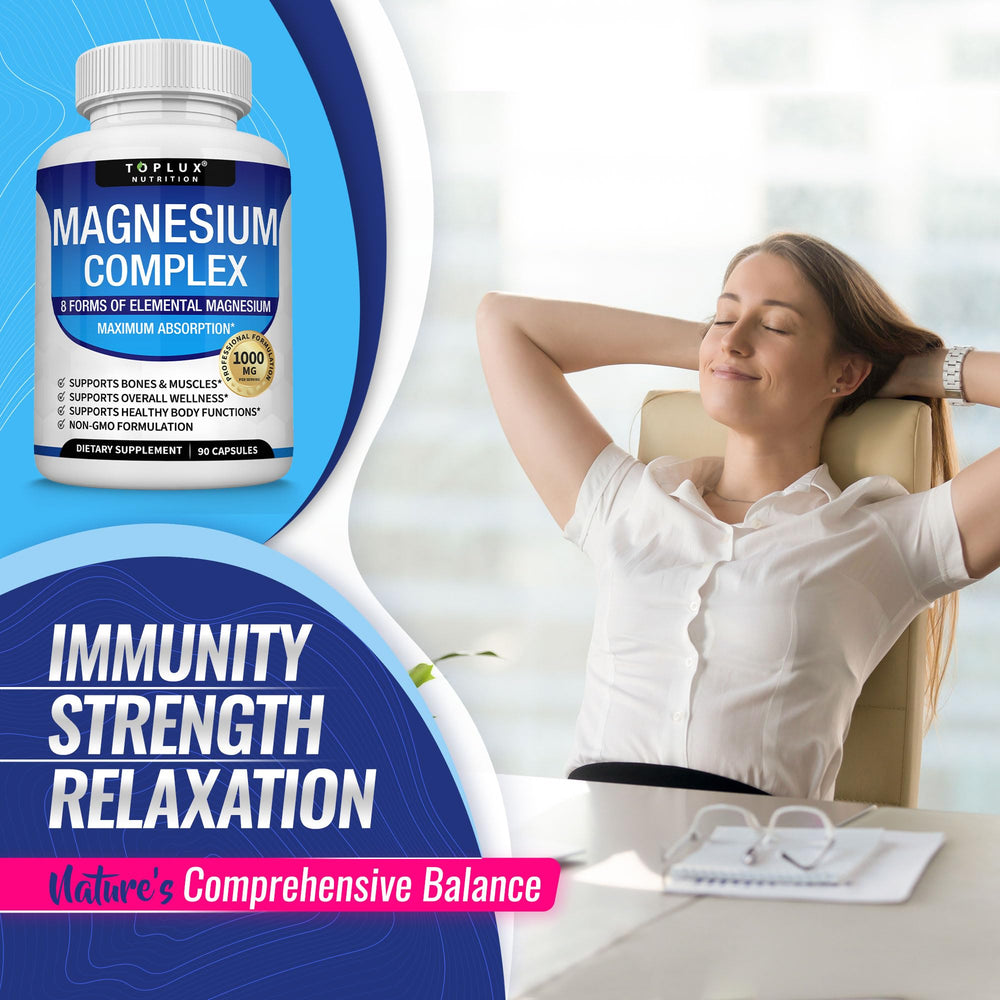 Toplux Magnesium Complex label view emphasizing quality and vegan formula.