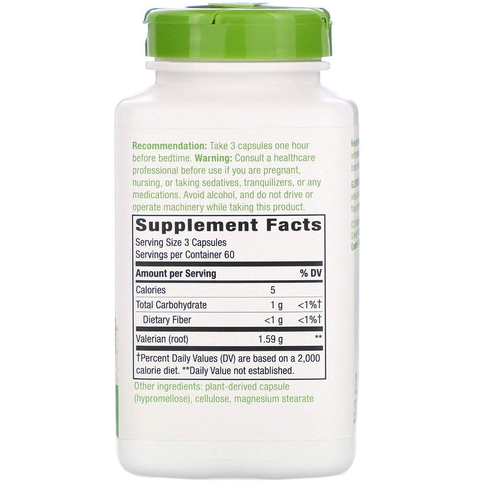 TOPNaturePlus Nature's Way Valerian capsules close-up, vegan formula for night-time comfort.