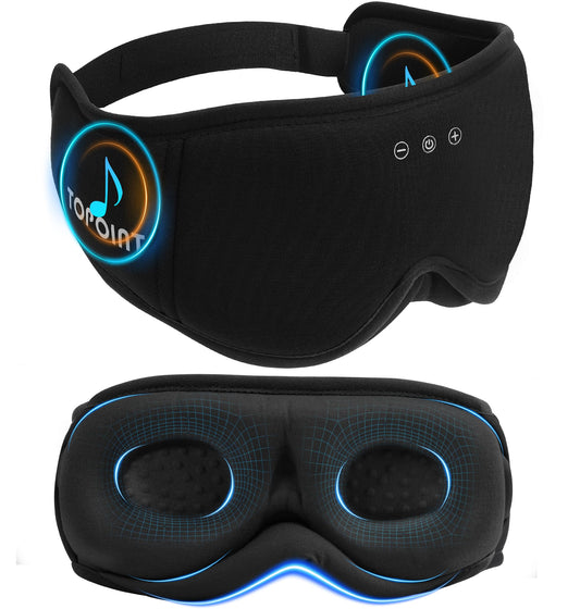 TOPOINT sleep mask with Bluetooth headphones shown in full view for travel comfort
