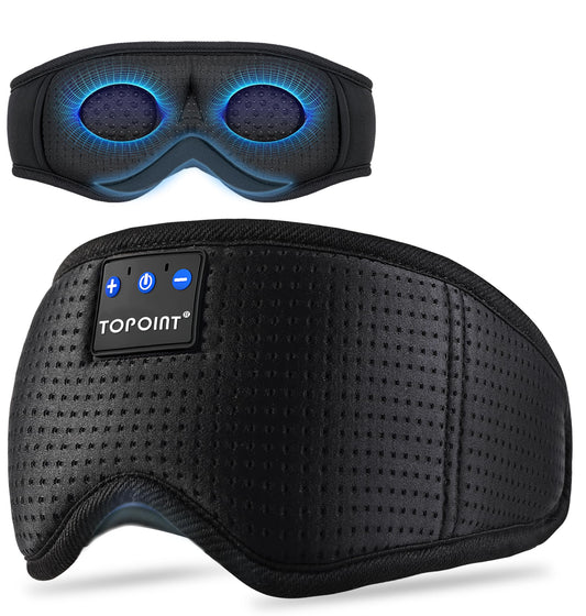 TOPOINT Sleep Mask with Bluetooth Headphones front view for bedtime listening