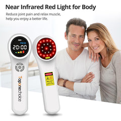 Toponechoice red-light device handheld in use for targeted muscle and joint relief