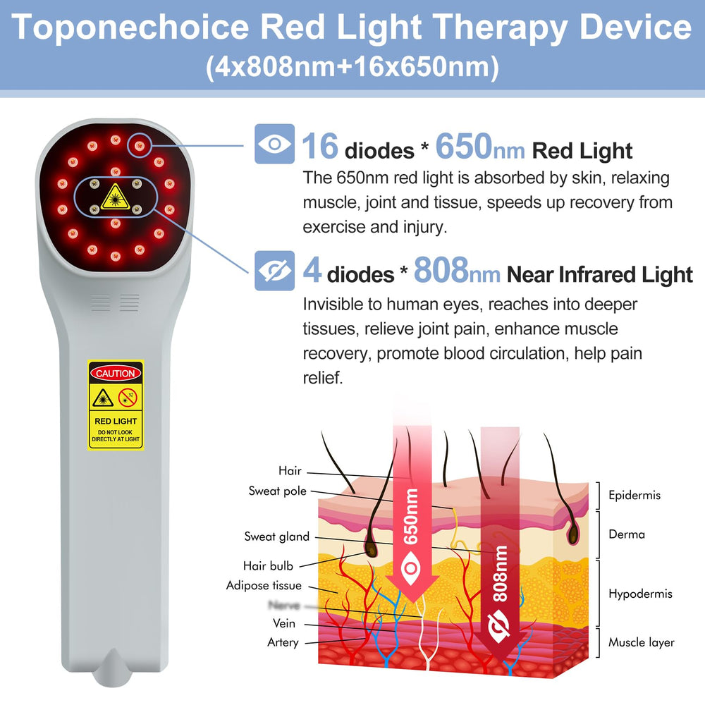 Toponechoice red light therapy device back view showing compact, portable design