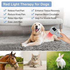 Toponechoice red light therapy device pet care scene illustrating relaxation