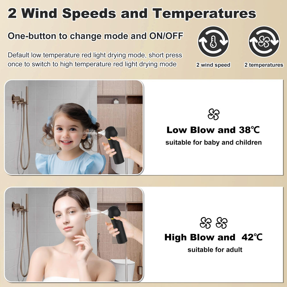 TopQuaFocus ear dryer whisper-quiet operation under 45dB protects sensitive ears.