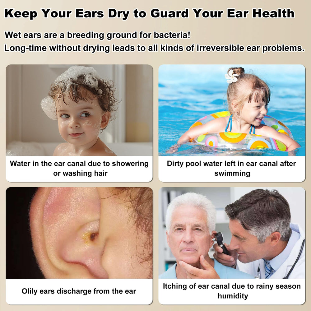 TopQuaFocus ear dryer smart temperature control keeps warmth under 40°C for comfort.