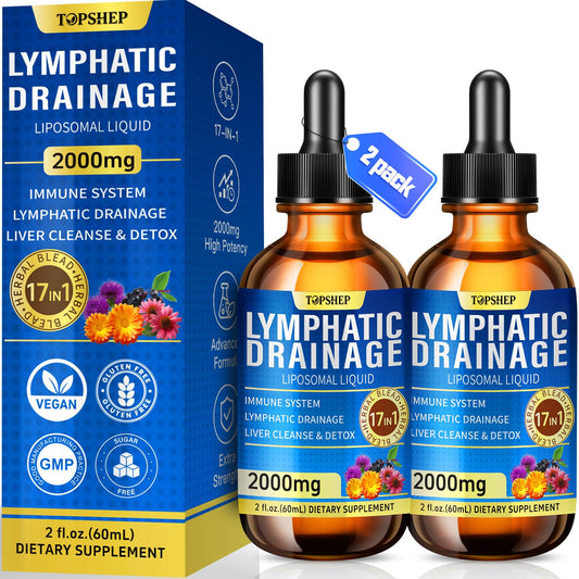 TOPSHEP Liposomal Lymphatic Drainage Drops bottle front for daily detox support.