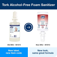 Tork label design highlights fragrance-free, dye-free sanitizer.