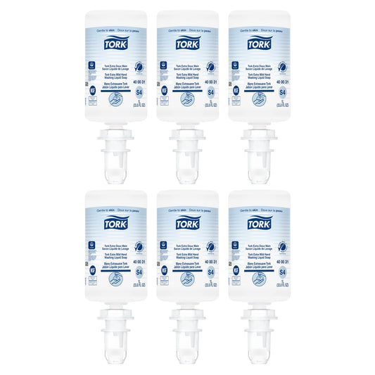Tork Extra Mild Liquid Soap bottle close-up showing fragrance-free formula for sensitive skin