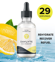 Total Hydration Daylyte drops being poured into a glass of water