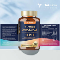Totaria 13-in-1 B-Complex bottle on kitchen counter ready to take.