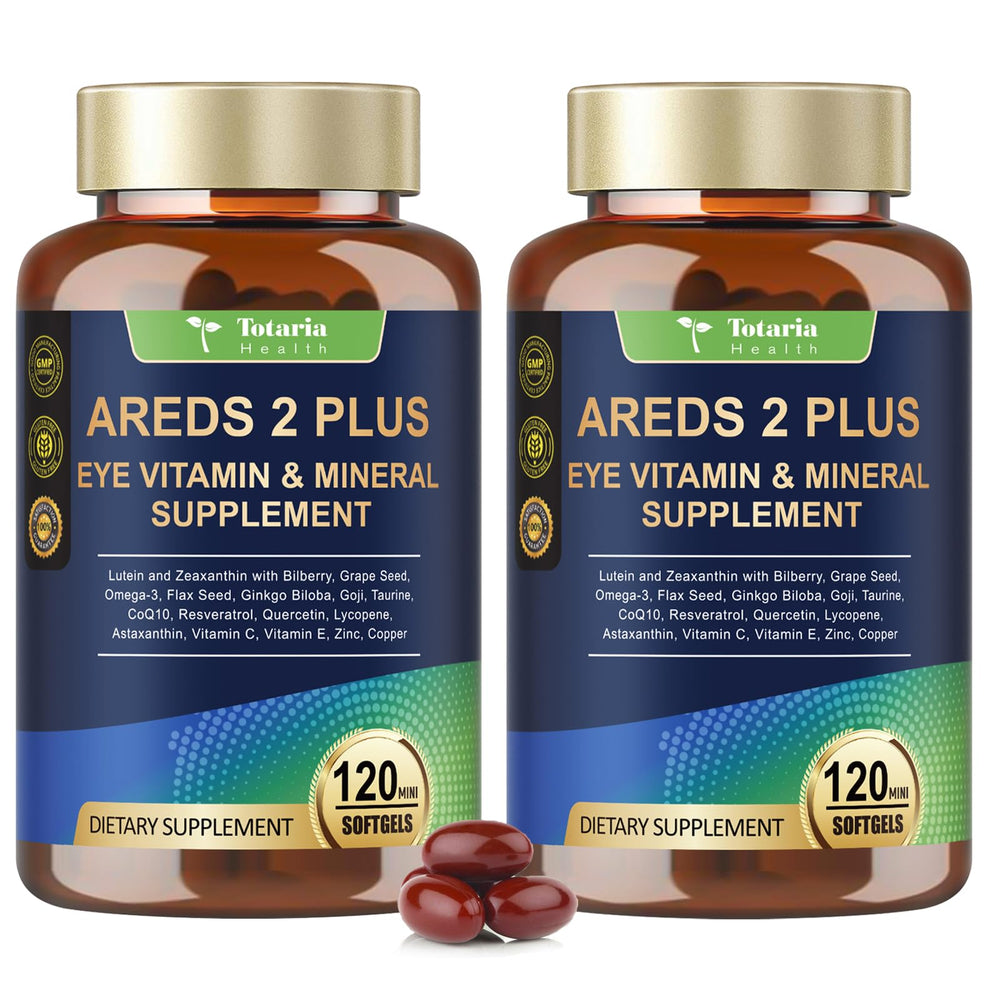 Totaria 19-in-1 AREDS2 bottle close-up showing macular support potential