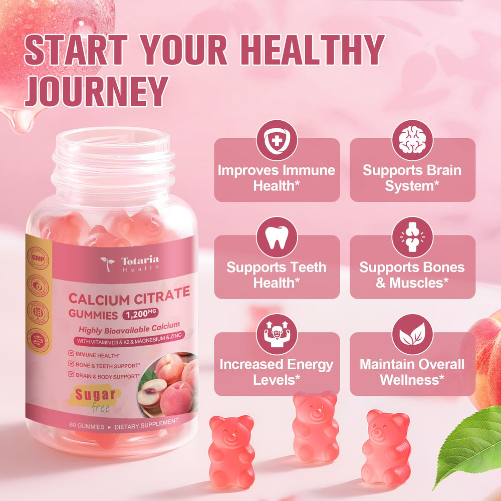 Totaria calcium citrate gummies with vitamin D3 and K2 for immune and bone support