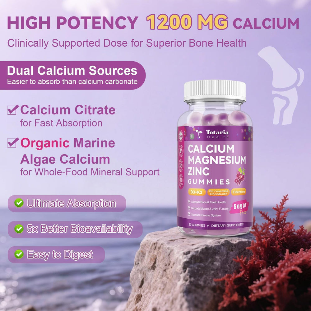 Totaria D3 and K2 with minerals gummies focusing on absorption and balance.