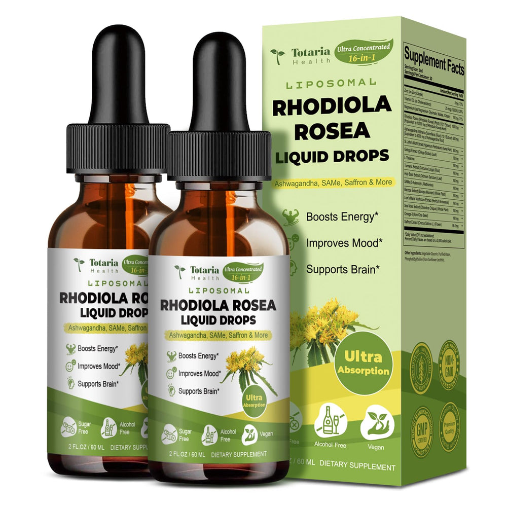 Totaria liposomal rhodiola tincture bottle for daily mood and energy support.