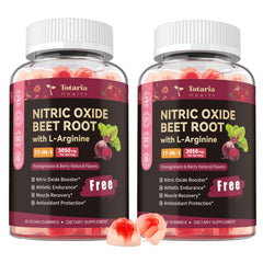 Totaria Nitric Oxide Beetroot Gummies bottle ready for pre-workout energy support.