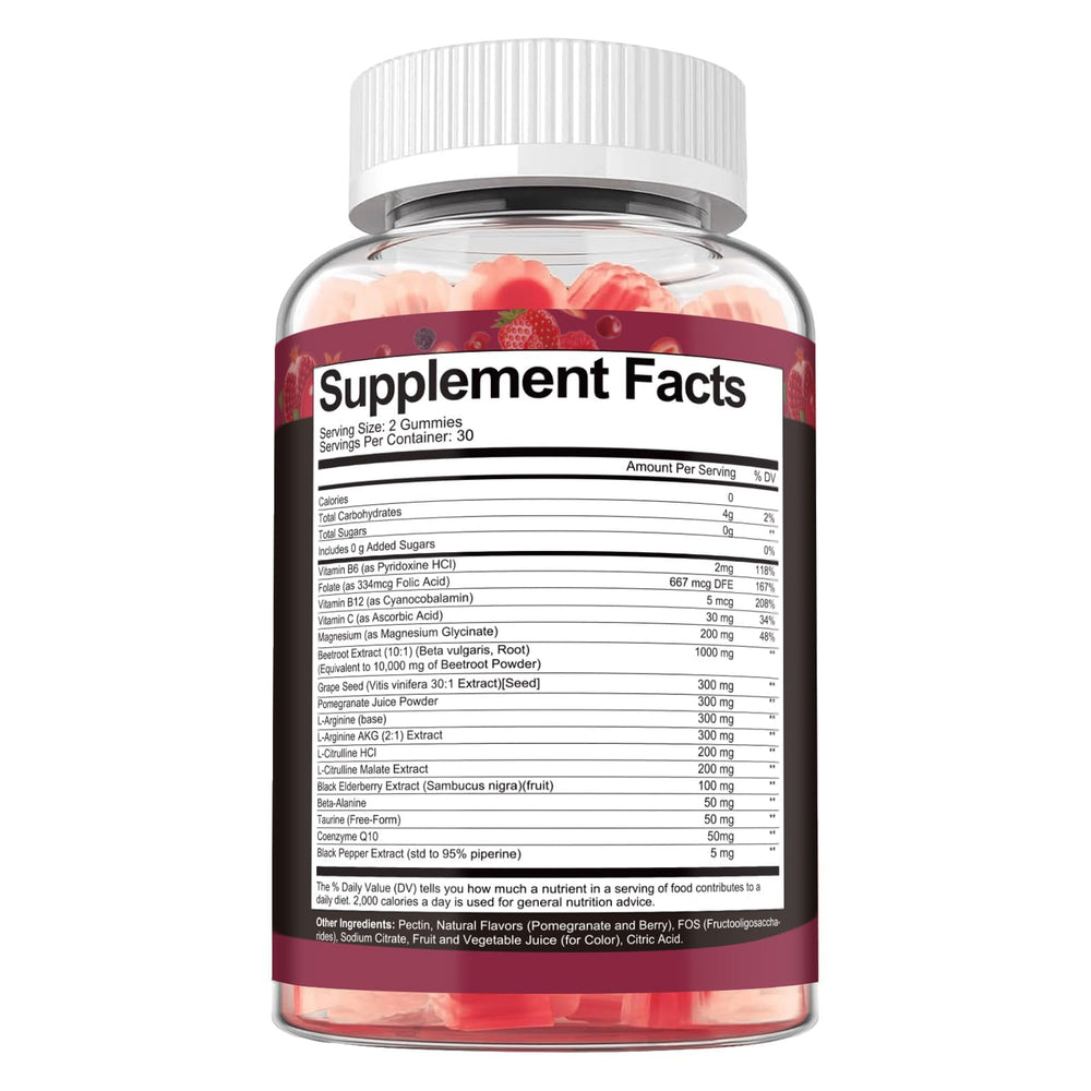 Totaria nutrition facts highlight 1000mg beetroot and 600mg arginine per serving.