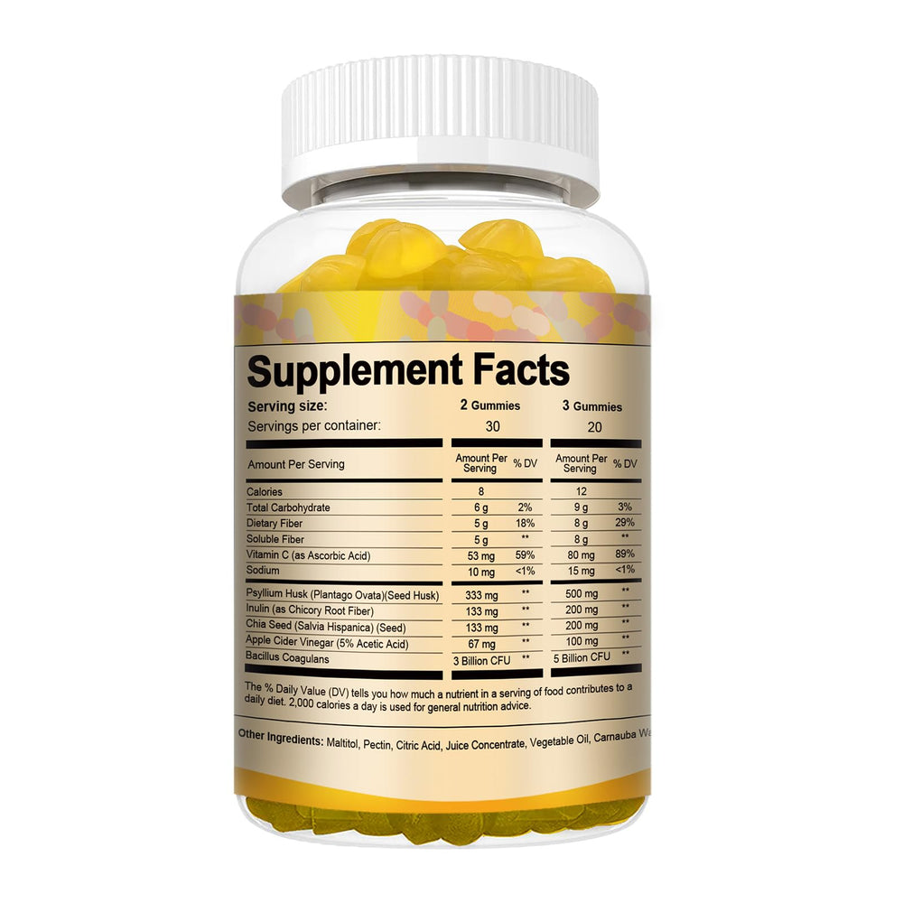 Totaria probiotic fiber gummies pineapple packaging-back view, simple pairing with daily routine.
