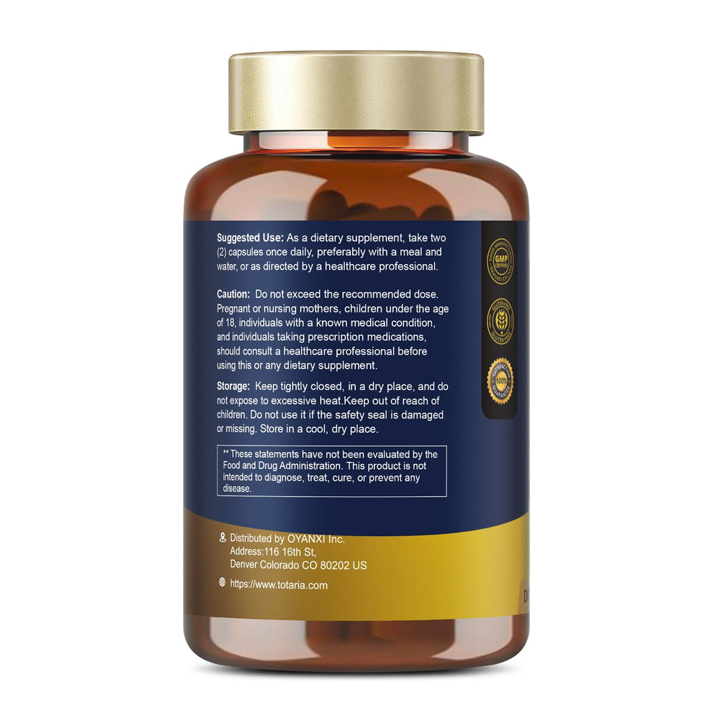 Totaria purity and potency GMP marked packaging ensuring quality and traceability.