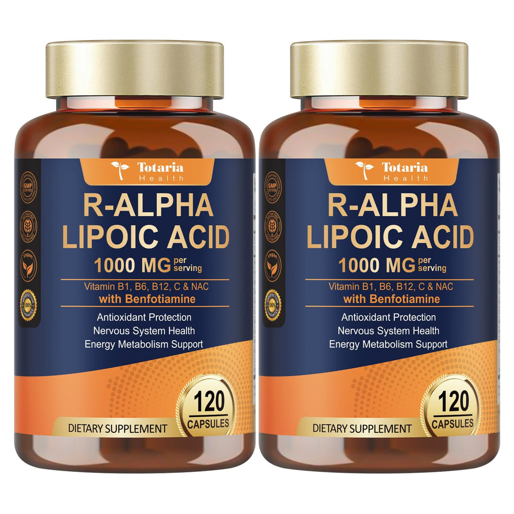 Totaria R-ALA 1000mg bottle highlights high absorption potential for better delivery.
