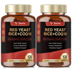 Totaria red yeast rice with CoQ10 bottle label shows citrinin-free daily wellness formula