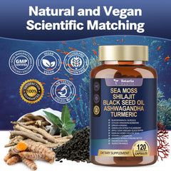 Totaria sea moss capsules pills closeup, easy-to-swallow form.