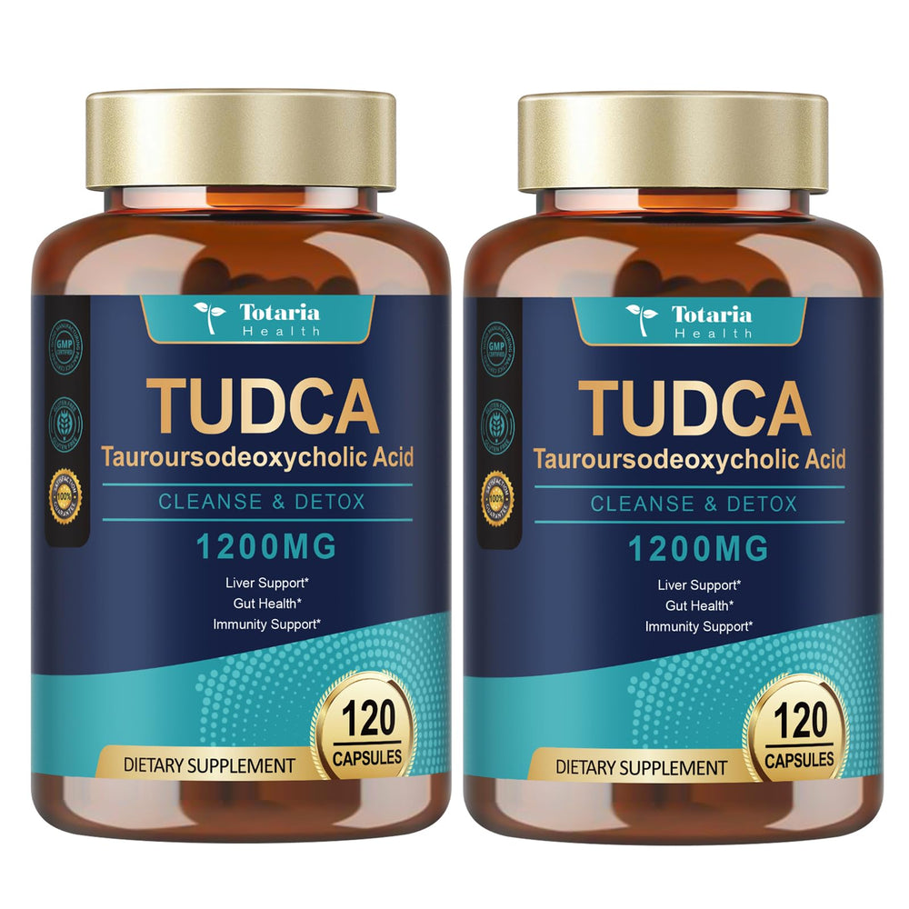 Totaria TUDCA bottle front shows the vegan liver support supplement