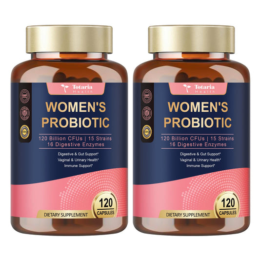 Totaria women's probiotic bottle front view showing two-month supply for gut balance