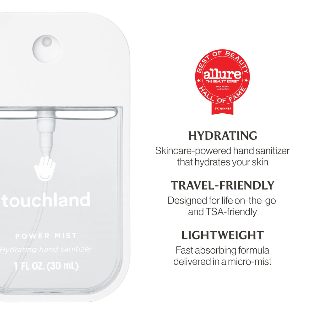 Touchland Beach Coco trio spray bottle demonstrating travel-size convenience for quick sanitizing.