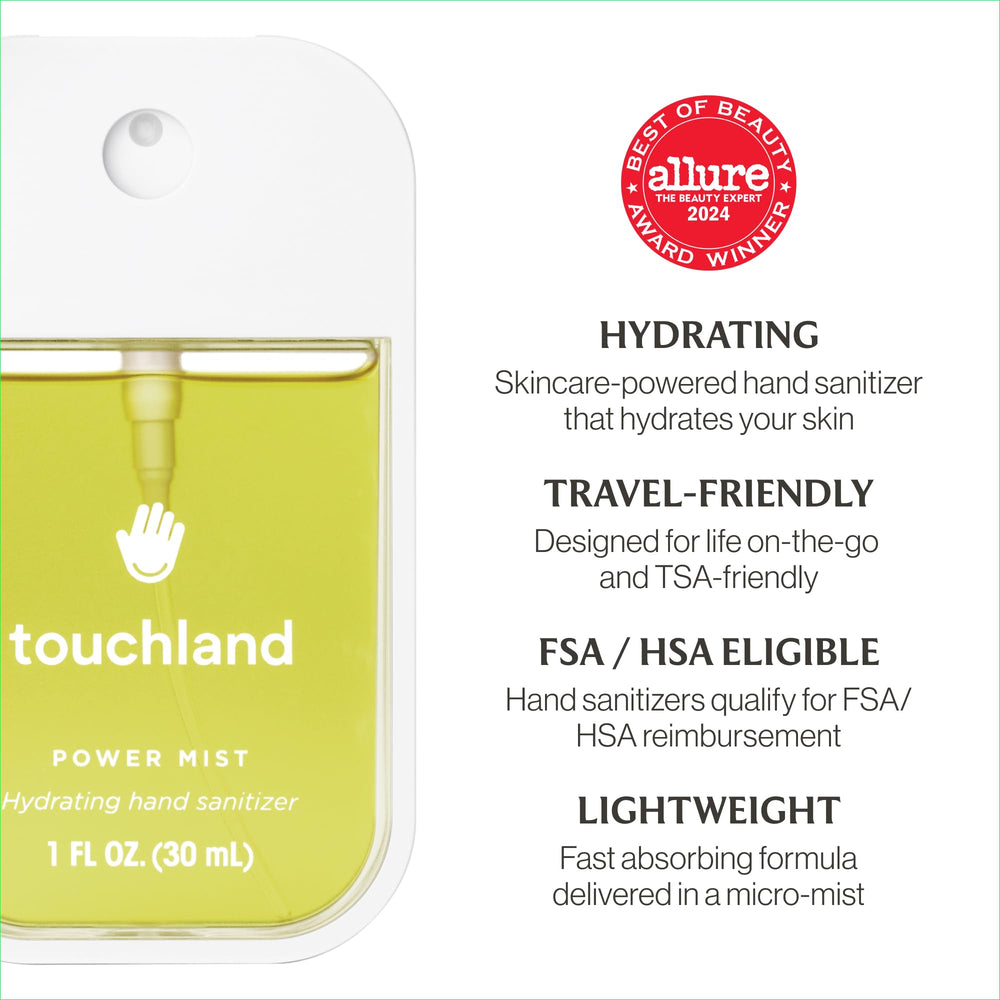 Touchland dermatologist-tested seal on packaging indicating quality.