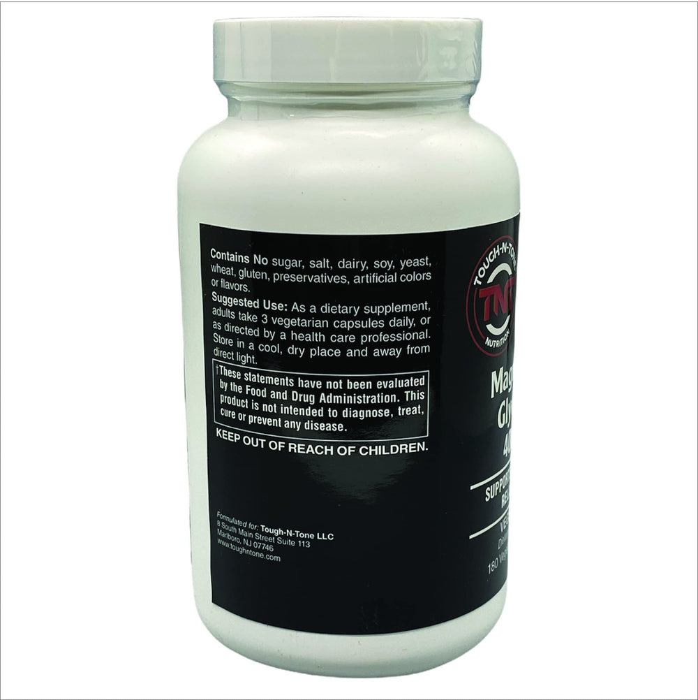 Close-up of TOUGH-N-TONE capsules highlighting premium glycinate formulation