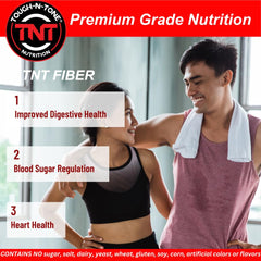 TOUGH-N-TONE ClearFiber bottle close-up highlights natural, gluten-free fiber powder.