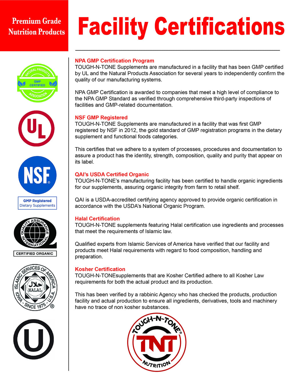 TOUGH-N-TONE label showing dairy-free gluten-free and soy-free features
