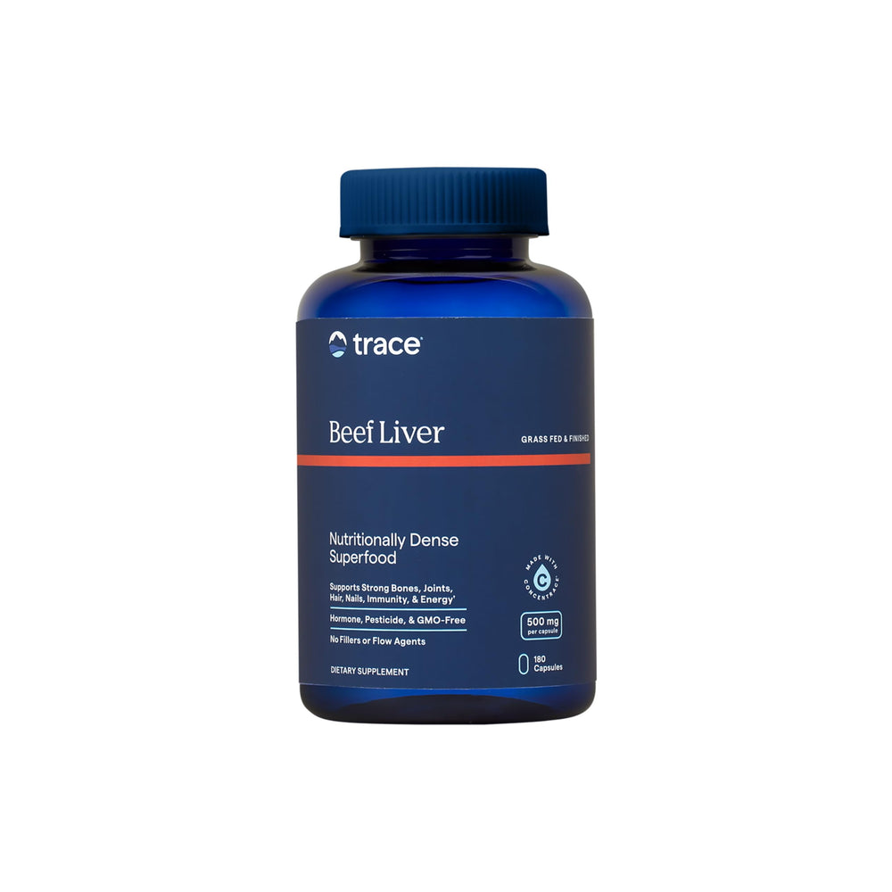 Trace Minerals beef liver bottle front for daily vitality.