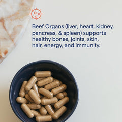 Beef Organs organ blend with liver, heart, kidney for nutrient-rich support.