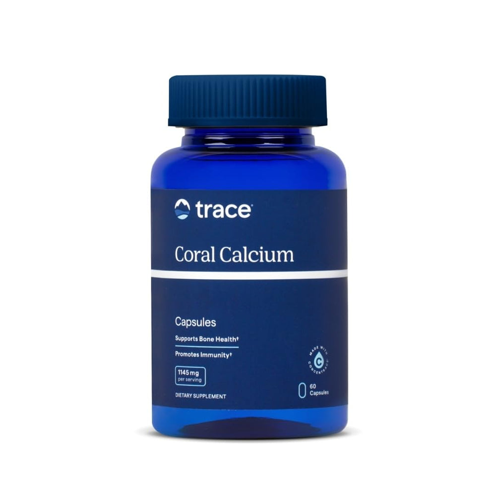 Trace Minerals Coral Calcium bottle front shows the high-absorption formula for bone support