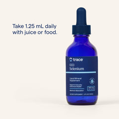 Trace Minerals liquid selenium on kitchen counter highlighting immune health potential
