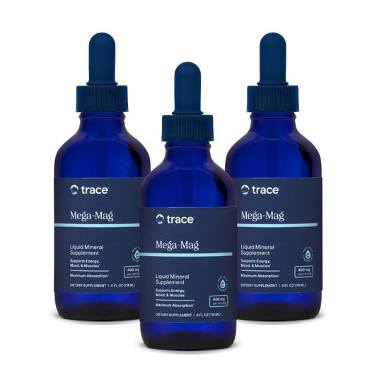 Trace Minerals Mega-Mag bottle on kitchen counter for daily energy support