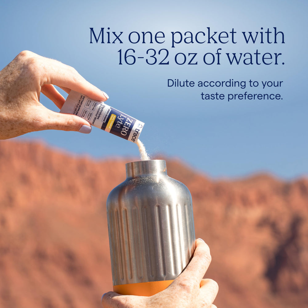 Trace Minerals ZeroLyte ingredient scene with coconut water powder.
