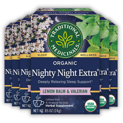 Traditional Medicinals Nighty Night Extra tea bags for a calming bedtime ritual.