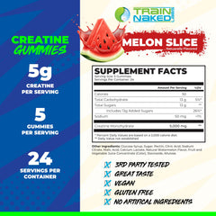 Train Naked Labs Creatine Gummies Gluten-Free Vegan Label: vegan and gluten-free formulation for dietary flexibility.