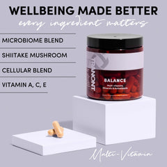 Tranont Balance ingredients panel illustrating minerals and vitamins.