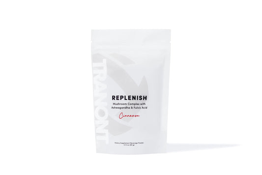 Tranont Replenish mushroom complex tub front view, convenient wellness support in your daily routine.