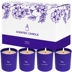 TranquilBliss lavender candle in a purple jar creates a calming ambiance.