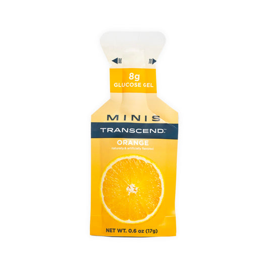Transcend Mini Orange Gel pack front view for quick energy during workouts.
