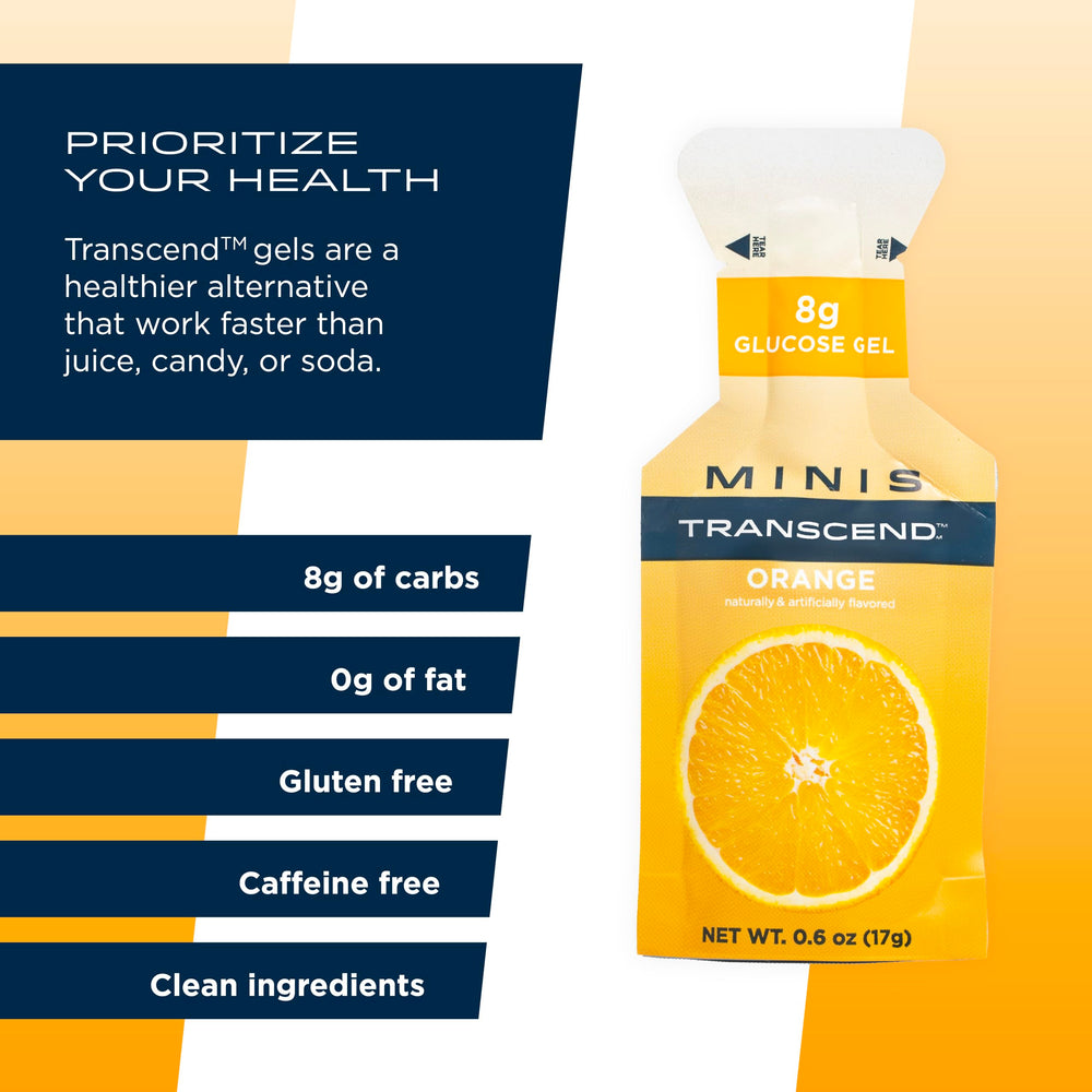 Back of Transcend packaging highlighting gluten-free and caffeine-free features.