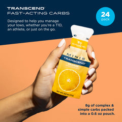 Close-up of Transcend sachet with bright orange gel for on-the-go fueling.