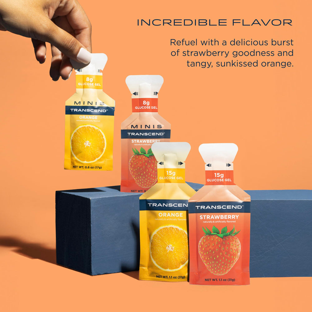 Transcend Orange Gels closeup reveals bright citrus energy for pace.