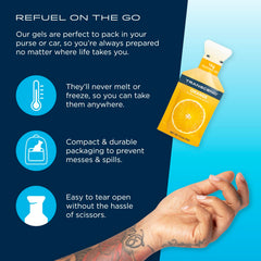 Transcend Orange Gels open pack ideal for on-the-go fueling.